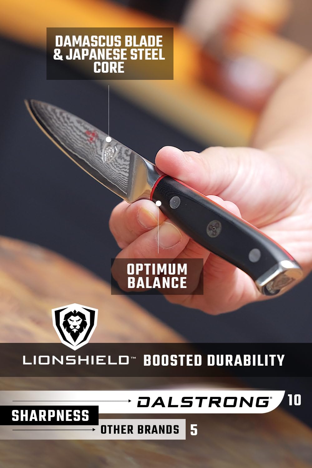 Dalstrong Paring Knife - 3.5 inch - Shogun Series ELITE - Damascus - AUS-10V Japanese Super Steel Kitchen Knife - Vacuum Treated - Vegetable, Fruit Knife - Razor Sharp Cooking Chef's Knife - w/Sheath - Image 5