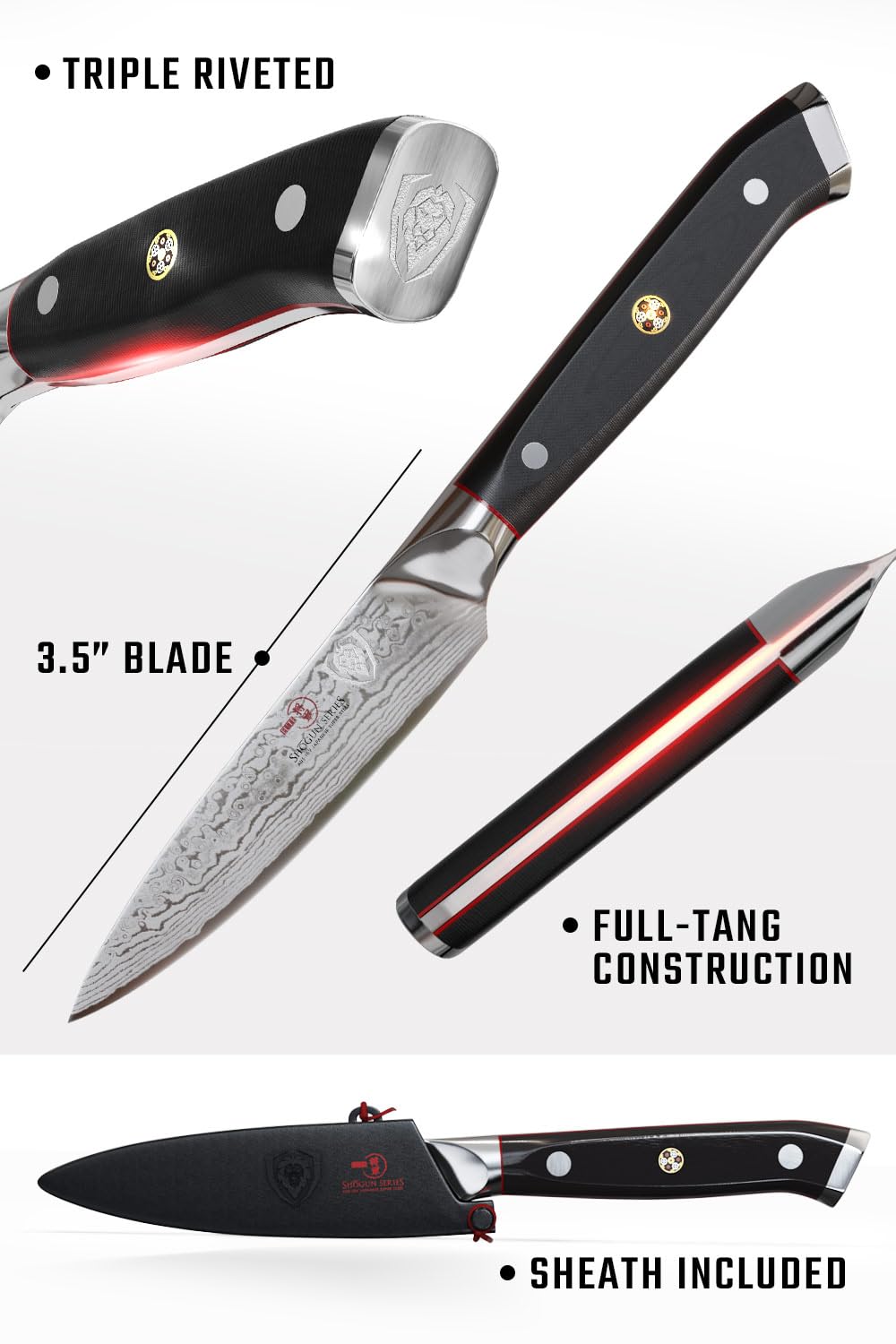 Dalstrong Paring Knife - 3.5 inch - Shogun Series ELITE - Damascus - AUS-10V Japanese Super Steel Kitchen Knife - Vacuum Treated - Vegetable, Fruit Knife - Razor Sharp Cooking Chef's Knife - w/Sheath - Image 6