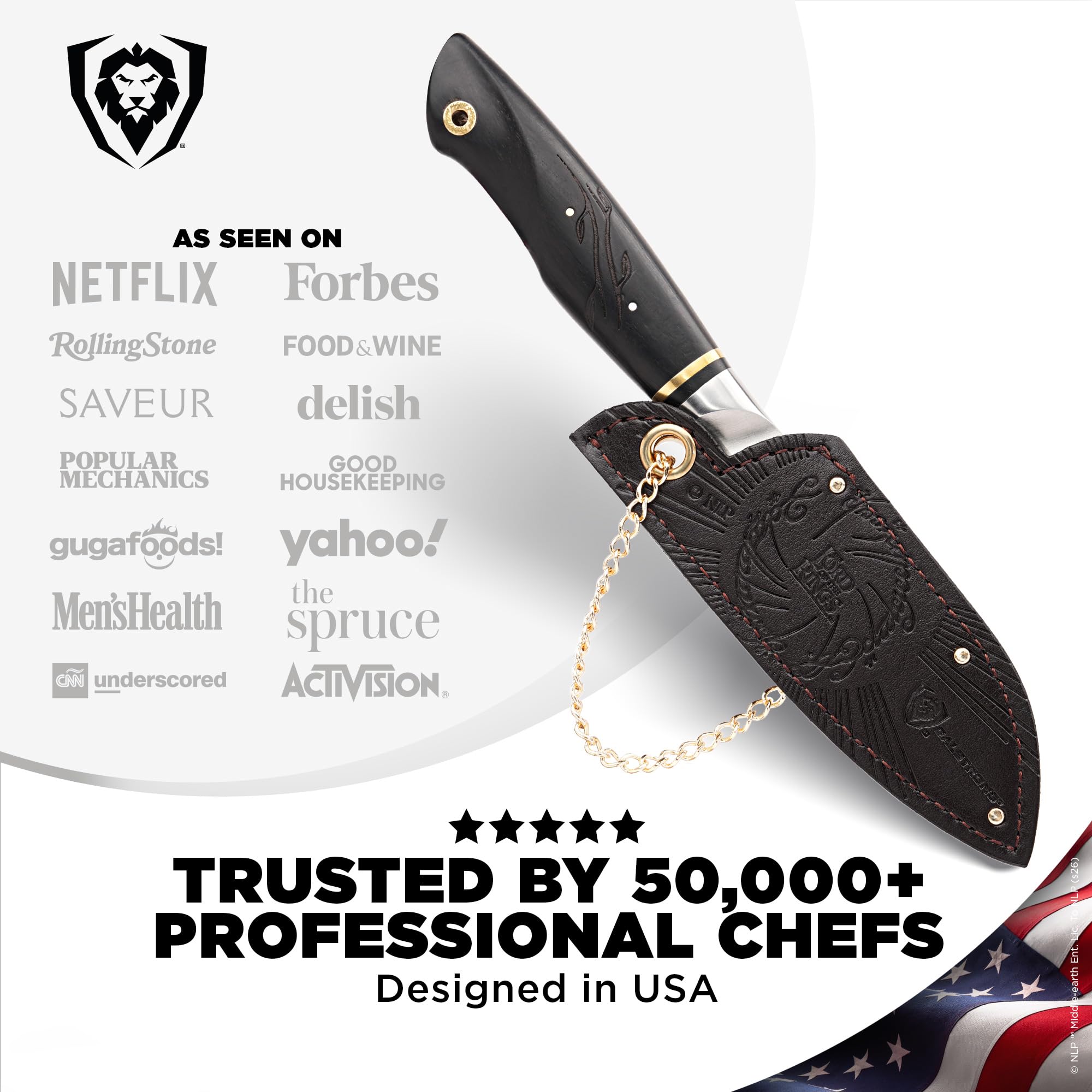 Dalstrong Paring Knife - 4 inch - Lord of the Rings™ Edition - Official Licensed Collection - Hobbits - Premium German X50CRMOV15 Steel - Ebony Wood Handle - Leather Sheath - Image 6