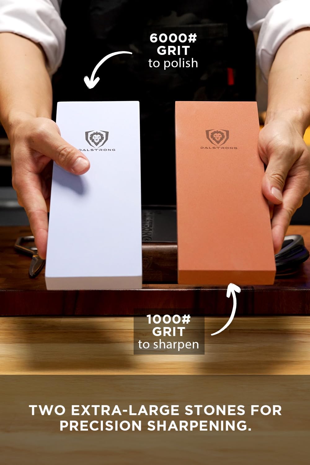 Dalstrong Premium Whetstone Set - #1000/#6000 Knife Sharpening Kit - Extra Large Grit Stones Top-Grade Corundum - Blade Sharpener - Hand Crafted Acacia Wood - Whetstone Knife Sharpener Afilador - Image 3