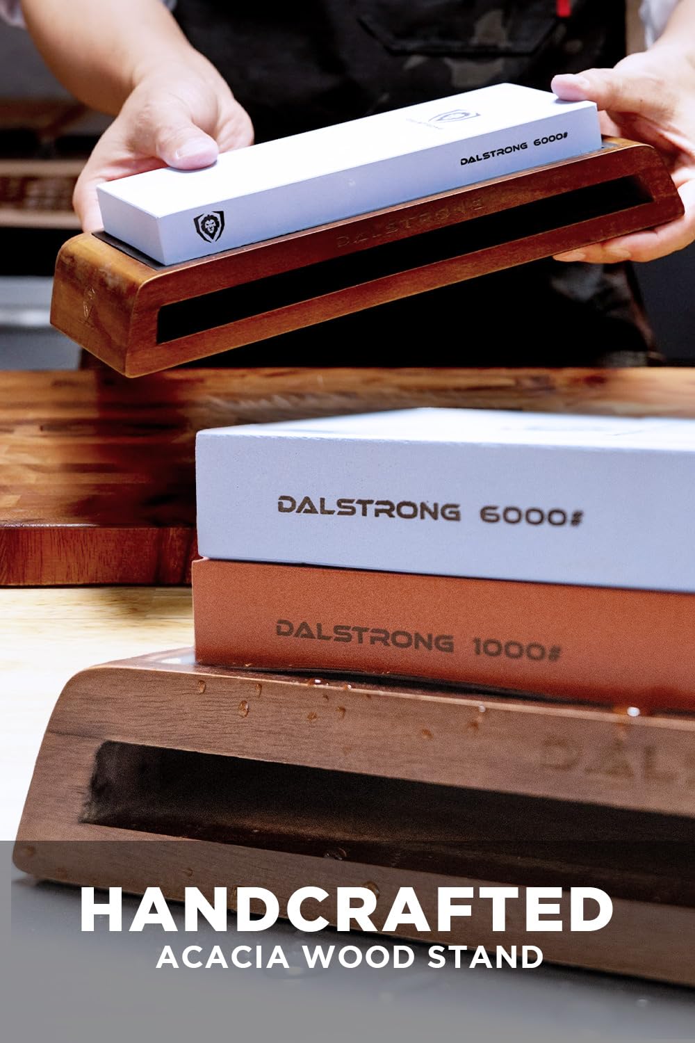 Dalstrong Premium Whetstone Set - #1000/#6000 Knife Sharpening Kit - Extra Large Grit Stones Top-Grade Corundum - Blade Sharpener - Hand Crafted Acacia Wood - Whetstone Knife Sharpener Afilador - Image 4