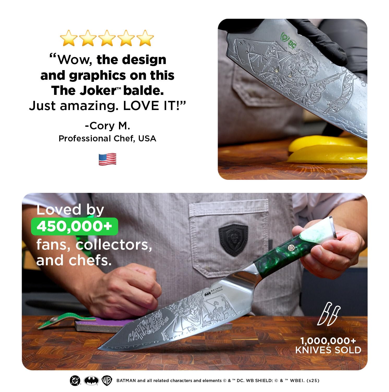 Dalstrong Professional Chef Knife - 8" - THE JOKER Edition Official License - 5 Layer 9CR18MOV Stainless Steel - Resin Handle - Knife Guard - Image 3