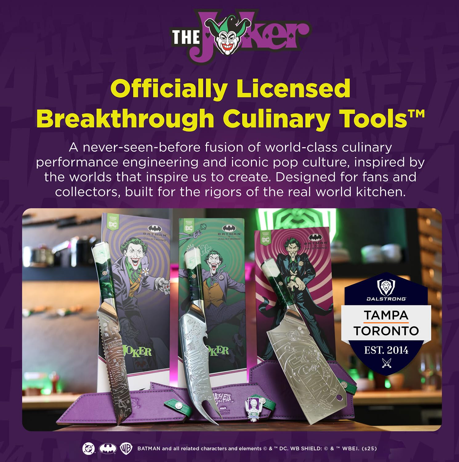 Dalstrong Professional Chef Knife - 8" - THE JOKER Edition Official License - 5 Layer 9CR18MOV Stainless Steel - Resin Handle - Knife Guard - Image 4