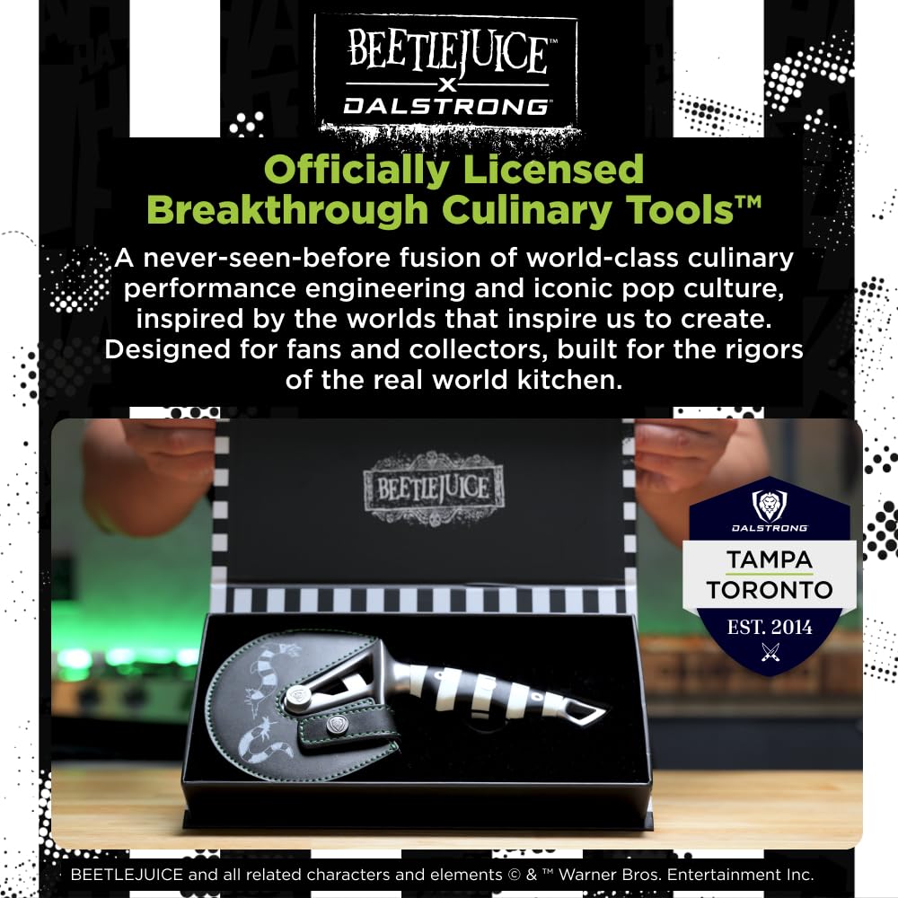 Dalstrong Professional Pizza Wheel - Beetlejuice™ Edition - Official License - German X50CRMOV15 Stainless Steel - G10 Handle - Detachable Blade - Pizza Cutter - Leather Sheath - Image 4