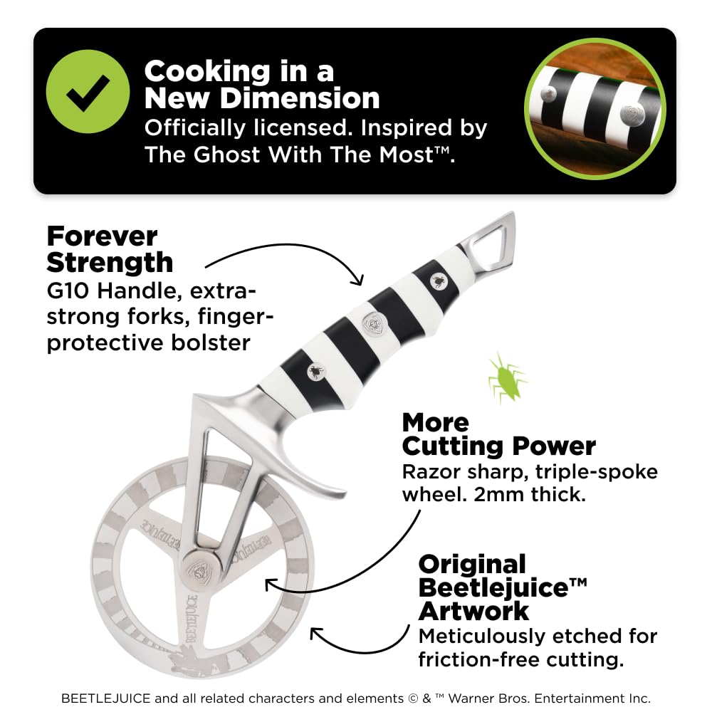 Dalstrong Professional Pizza Wheel - Beetlejuice™ Edition - Official License - German X50CRMOV15 Stainless Steel - G10 Handle - Detachable Blade - Pizza Cutter - Leather Sheath - Image 5