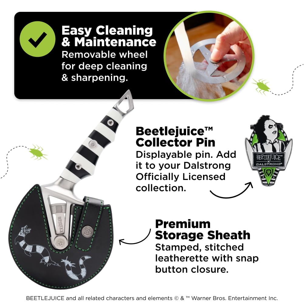 Dalstrong Professional Pizza Wheel - Beetlejuice™ Edition - Official License - German X50CRMOV15 Stainless Steel - G10 Handle - Detachable Blade - Pizza Cutter - Leather Sheath - Image 6