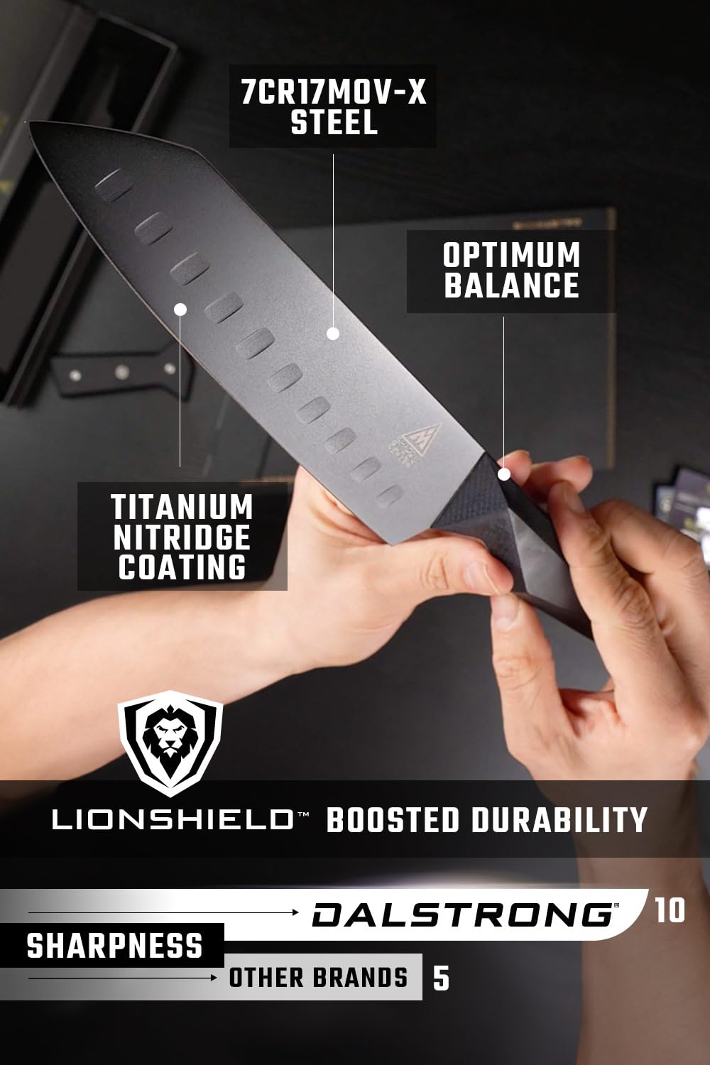 Dalstrong Santoku Knife - 7 inch - Shadow Black Series - Razor Sharp Kitchen Knife - Black Titanium Nitride Coated - High Carbon - 7CR17MOV-X Vacuum Treated Steel - Sheath - Vegetable - NSF Certified - Image 4