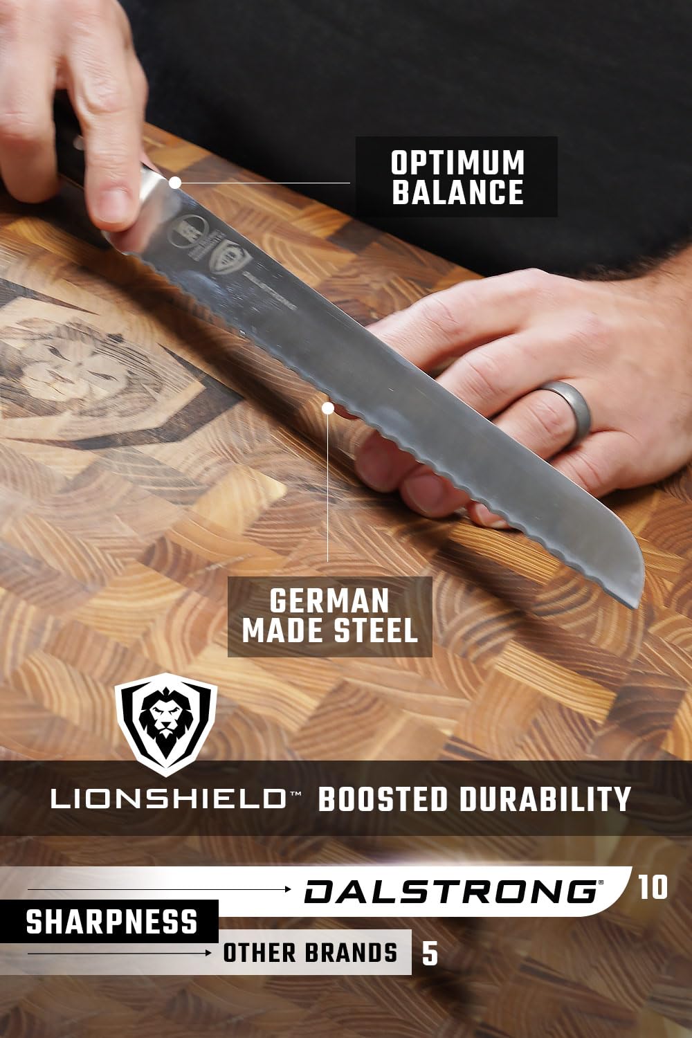 Dalstrong Serrated Bread Knife - 10 inch - Gladiator Series Elite - Forged High-Carbon German Steel - G10 Handle Kitchen Knife - Sheath Included - Razor Sharp Slicer - Slicing Knife - NSF Certified - Image 5