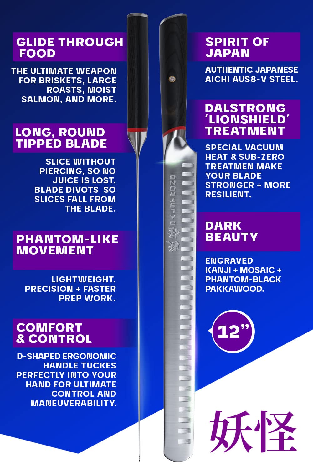 Dalstrong Slicing & Carving Knife - 12 inch Slicer - Phantom Series - Japanese High-Carbon AUS8 Steel - Pakkawood Handle - Kitchen Knife - Brisket Knife - Sheath Included - Image 4