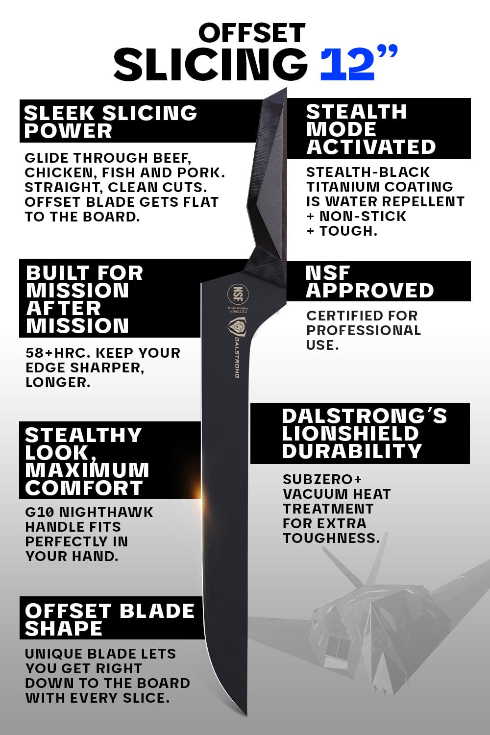 DALSTRONG Slicing Knife - 12 inch - Carving Offset Blade - Shadow Black Series - Black Titanium Nitride Coated - High Carbon 7CR17MOV-X Vacuum Treated Steel- Sheath - NSF Certified - Bread, Ham Slicer - Image 5