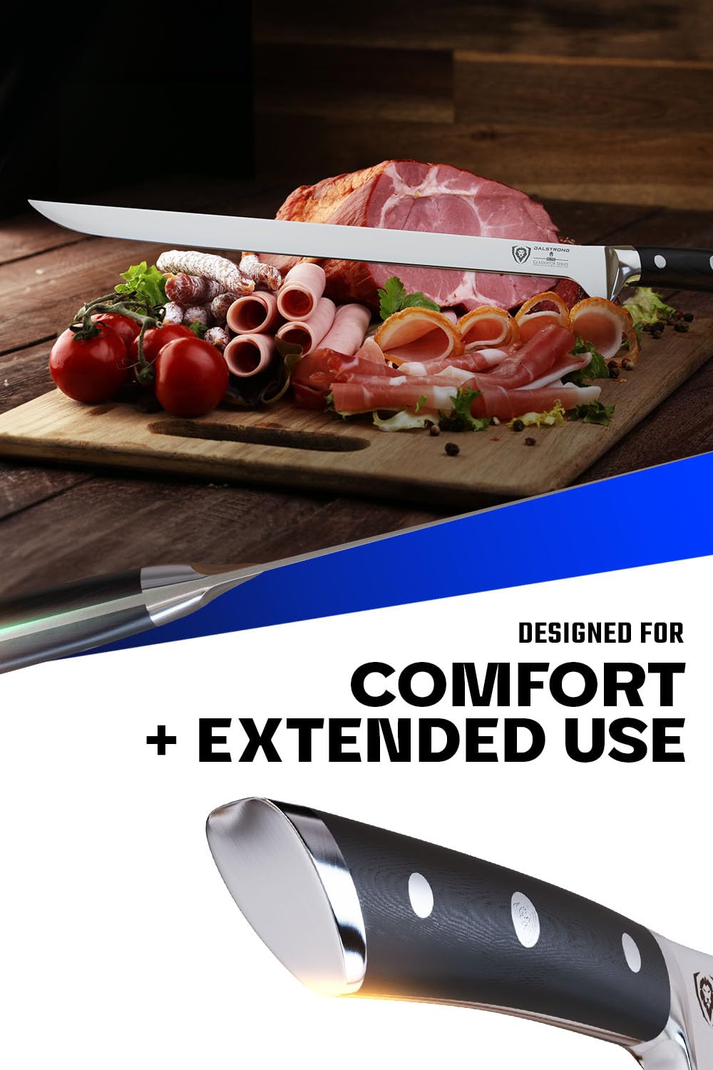 Dalstrong Spanish Style Meat & Ham Slicer - 12 inch - Gladiator Series Elite - German High Carbon Steel - w/Sheath - NSF Certified - Image 4