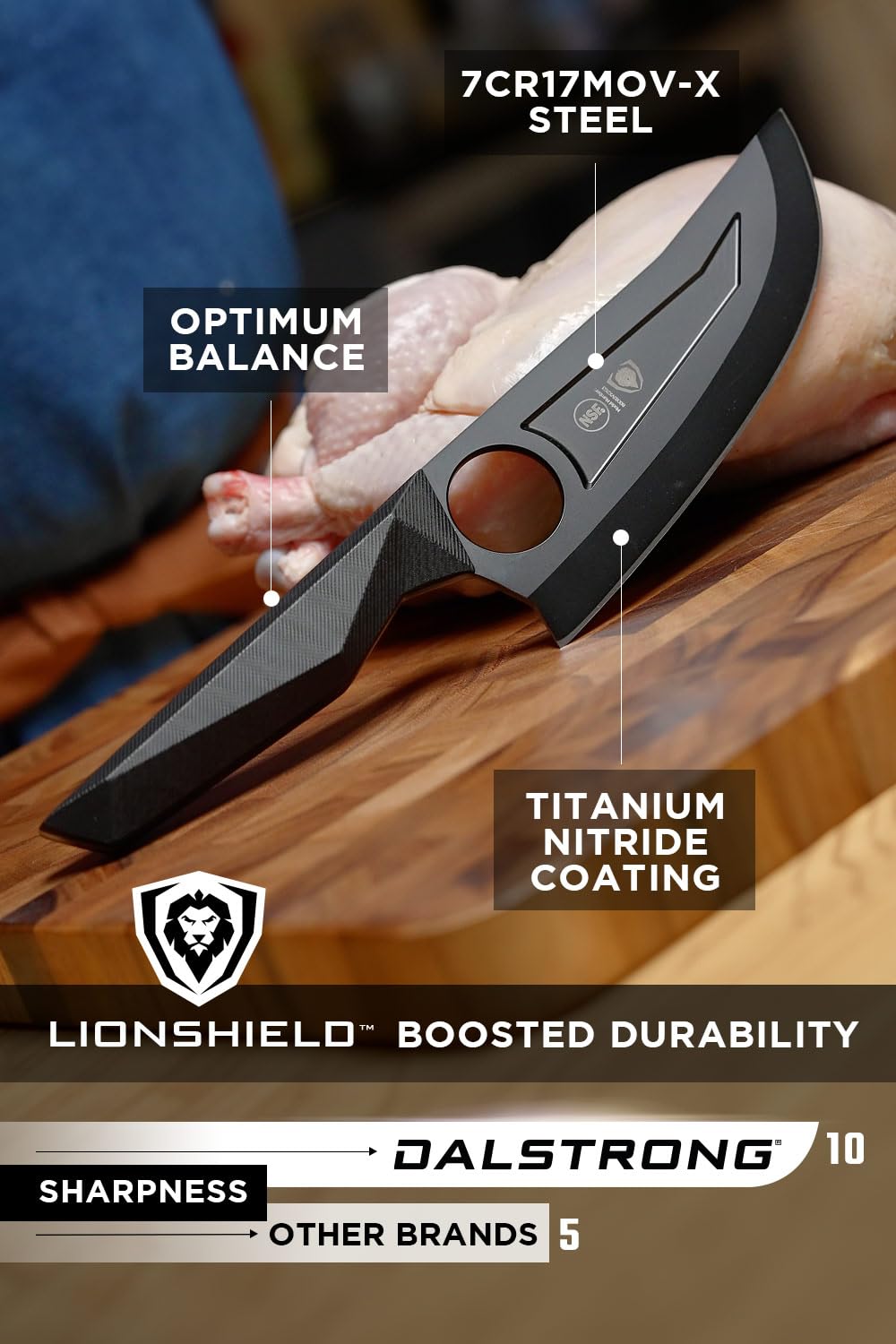 Dalstrong Venator Chef Knife - 7 inch - Shadow Black Series - Razor Sharp Kitchen Knife - Black Titanium Nitride Coated - High Carbon - 7CR17MOV-X Vacuum Treated Steel - Sheath - NSF Certified - Image 6