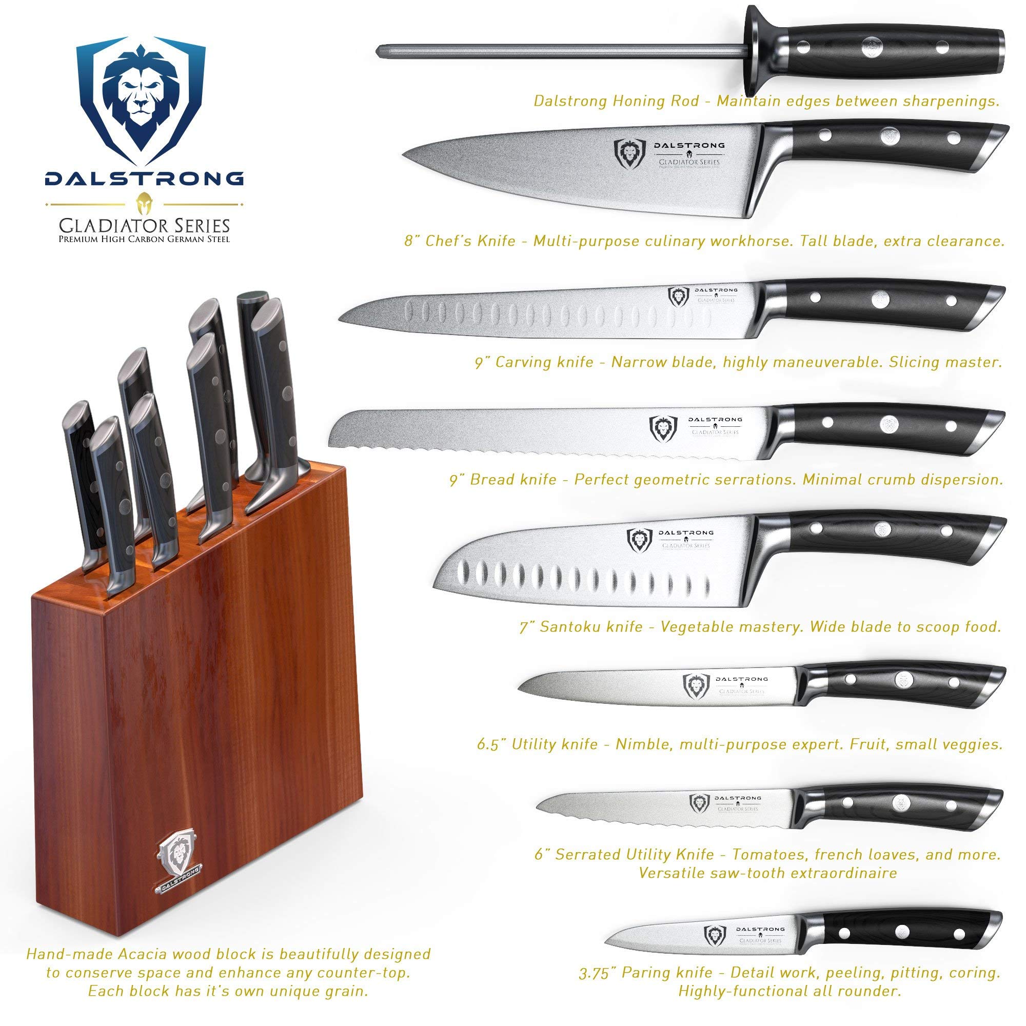 The Gladiator Series Elite 8-Piece Knife Block Set Gift Set Bundled with The Dalstrong Premium, Extra-Large Whetstone Kit - #6000/#1000 Grit with Stand - Image 4